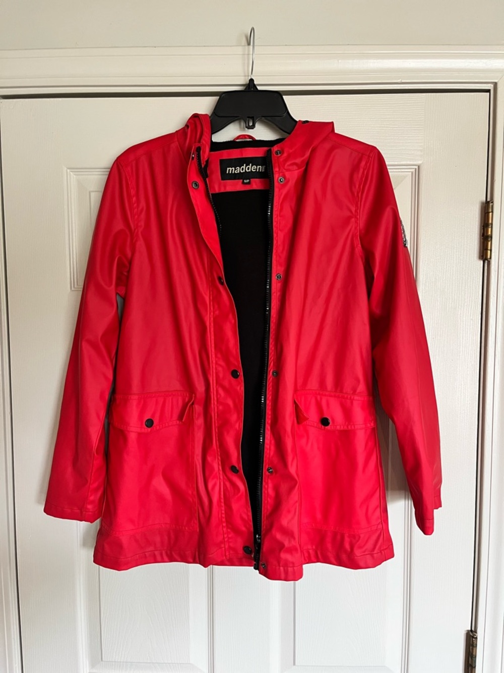 Madden Girl Bright Red Hooded Rain Coat